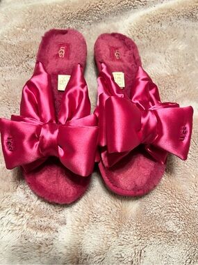 UGG Hot Pink Satin Bow Slide Slippers